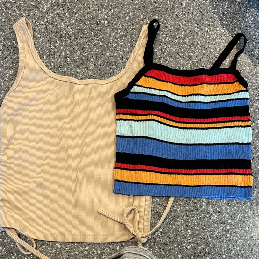 Colorful Striped and Beige Tank Tops